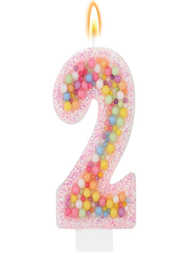 IDIJOLI Pastel Macaron 2nd Birthday Candle Sweet Pink Number 2 Candle Cake Topper Cupcake Decorations for Girls and Women Party Decor Anniversary Celebrations Supplies - Image 1